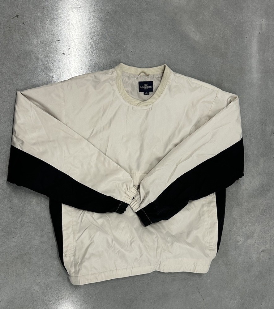 Dockers Golf Pullover Jacket Mens L Beige Black Colorblock Windbreaker 90s