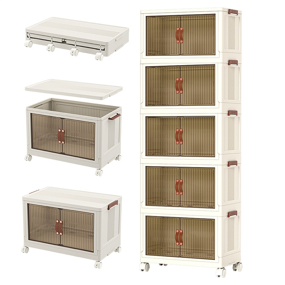 5-Tier Large Foldable Storage Cabinet with Wheels for Organizing