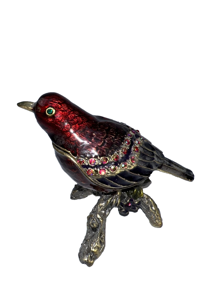 Vintage Rhinestone Enamel Bird Trinket Jewelry Box #6