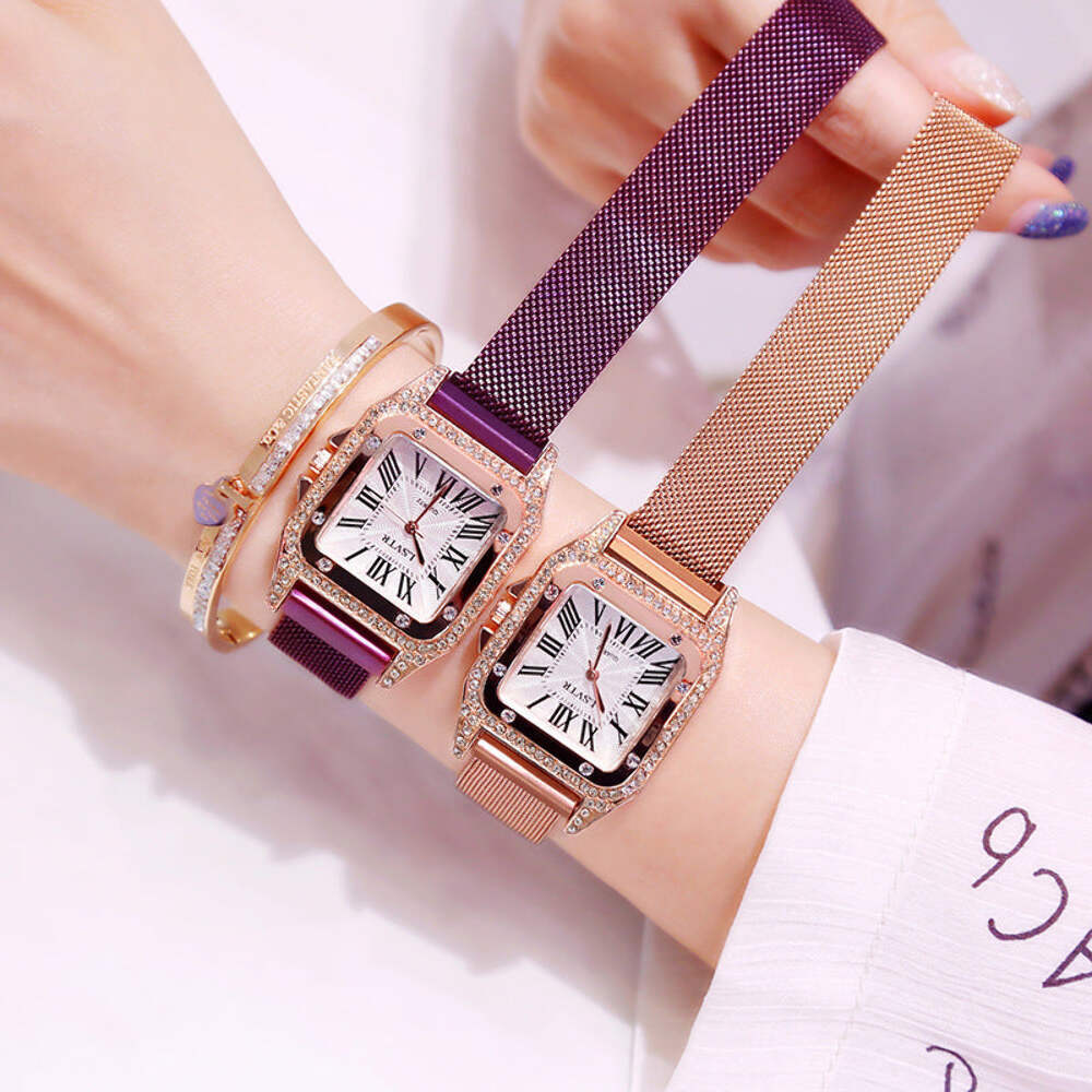 Rhinestone Square Women's Watch with Magnet Buckle - Multiple Colors Available