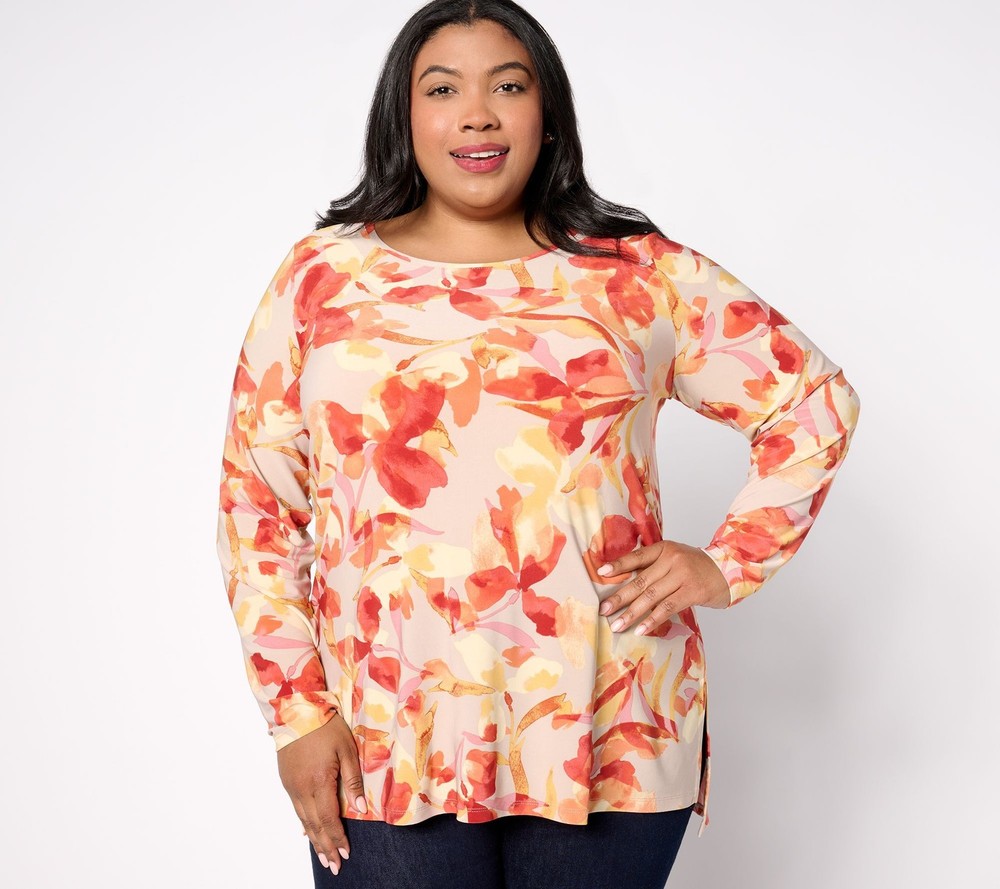 Dennis Basso Women's Top Sz XS Printed Italia Knit Floral Multi-colored A665103