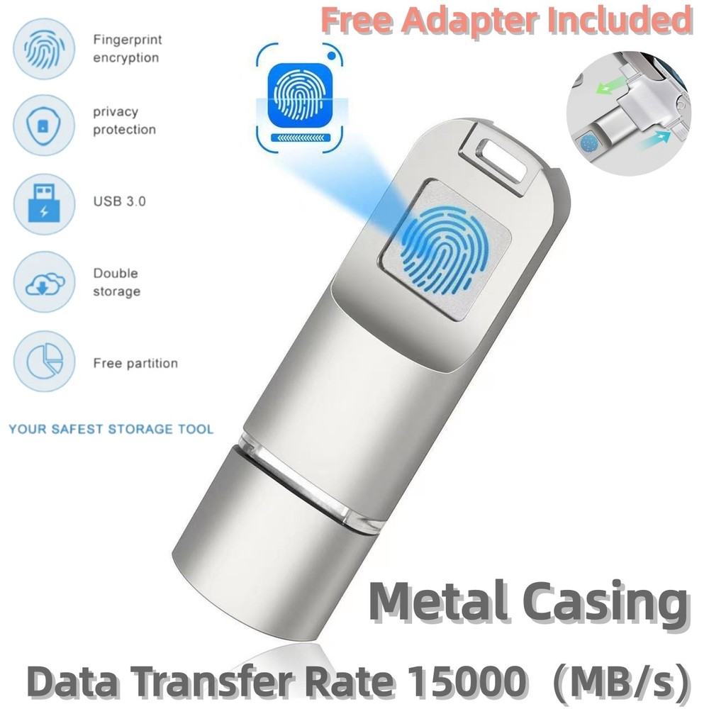 128GB Fingerprint USB 3.0 Flash Drive Biometric Encrypted Security Memory Stick