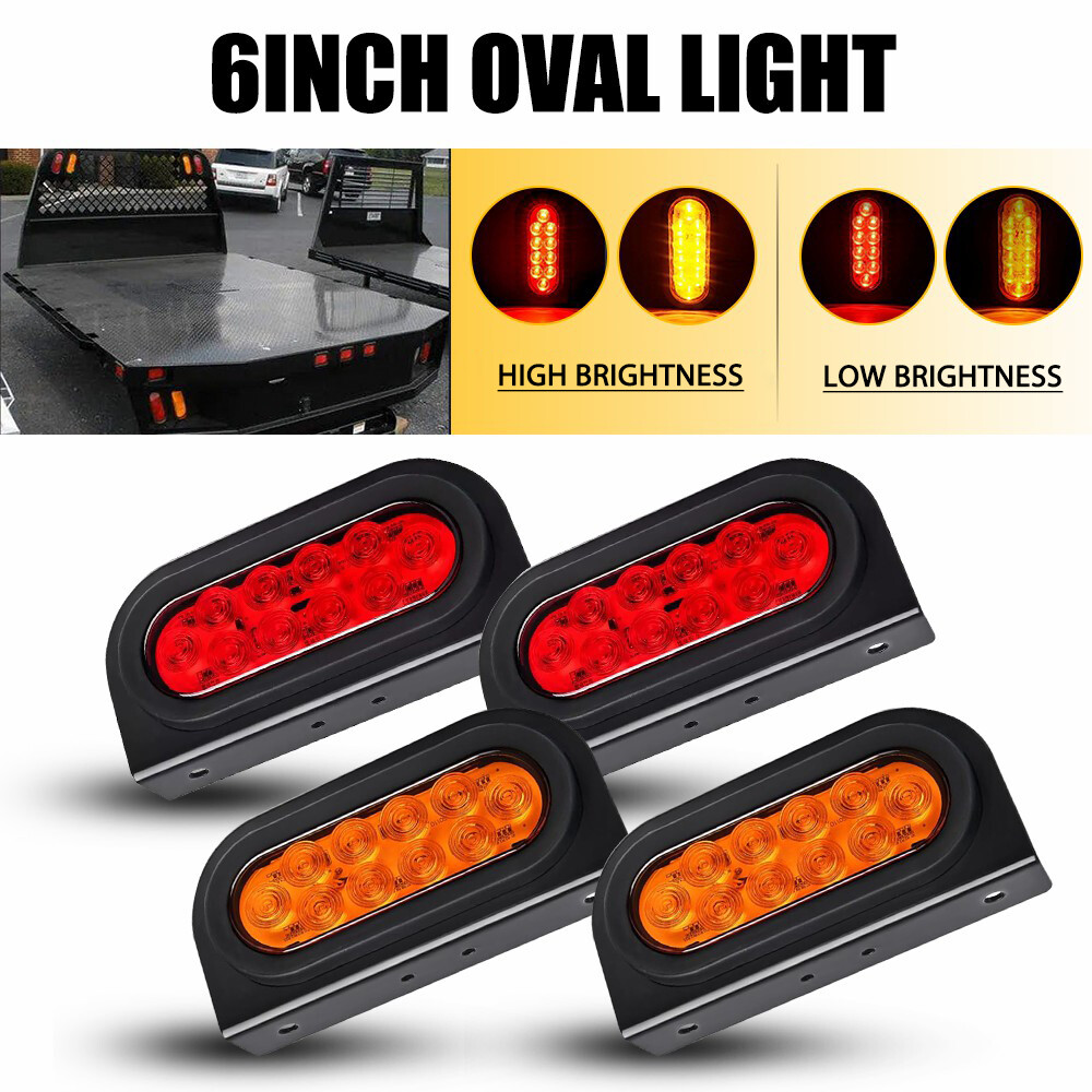 6PCS Red Yellow LED Oval Trailer Tail Lights with Mounting Bracket  