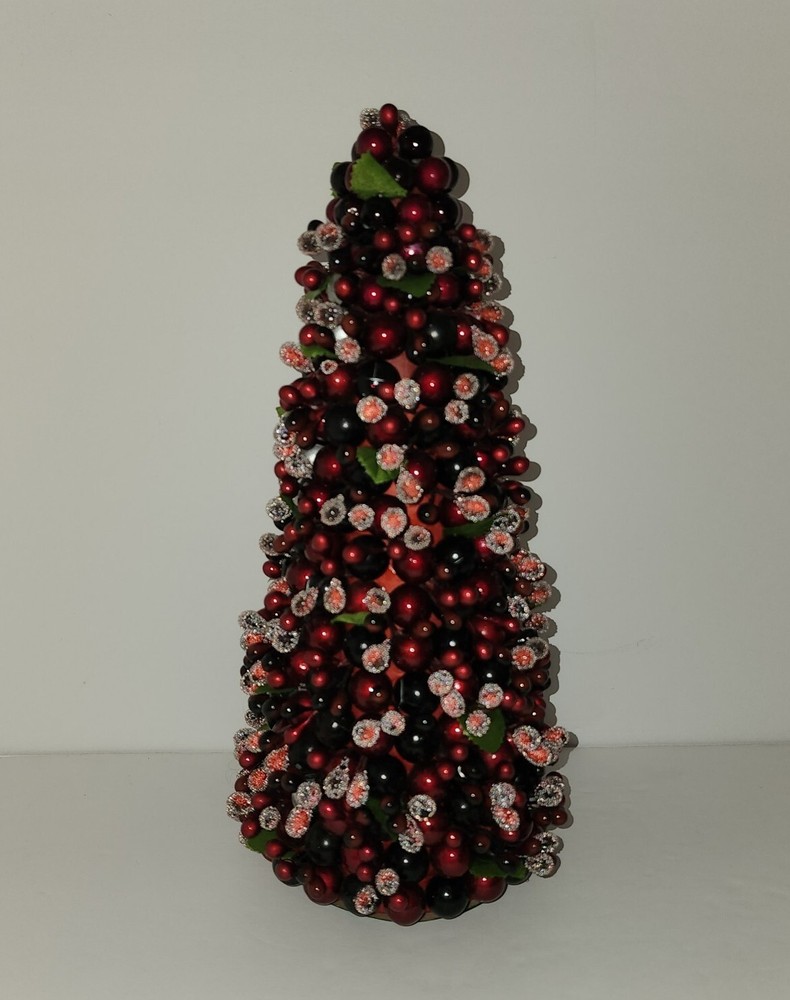 11 Inch Embellished Holiday Berry Christmas Tree Red Green & Silver