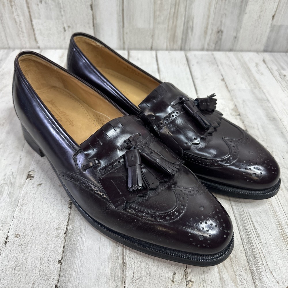 Sz 11 JOHNSTON & MURPHY OPTIMA Men's Shoe Wingtip Tassel Loafer Burgundy Leather