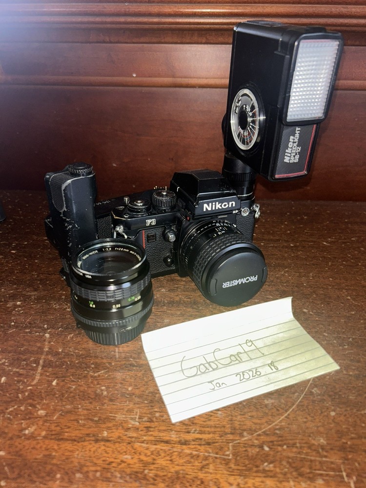 Nikon F3HP SLR Film Camera W/ 100mm F2.8 Series E Lens & Sigma 28mm Lens