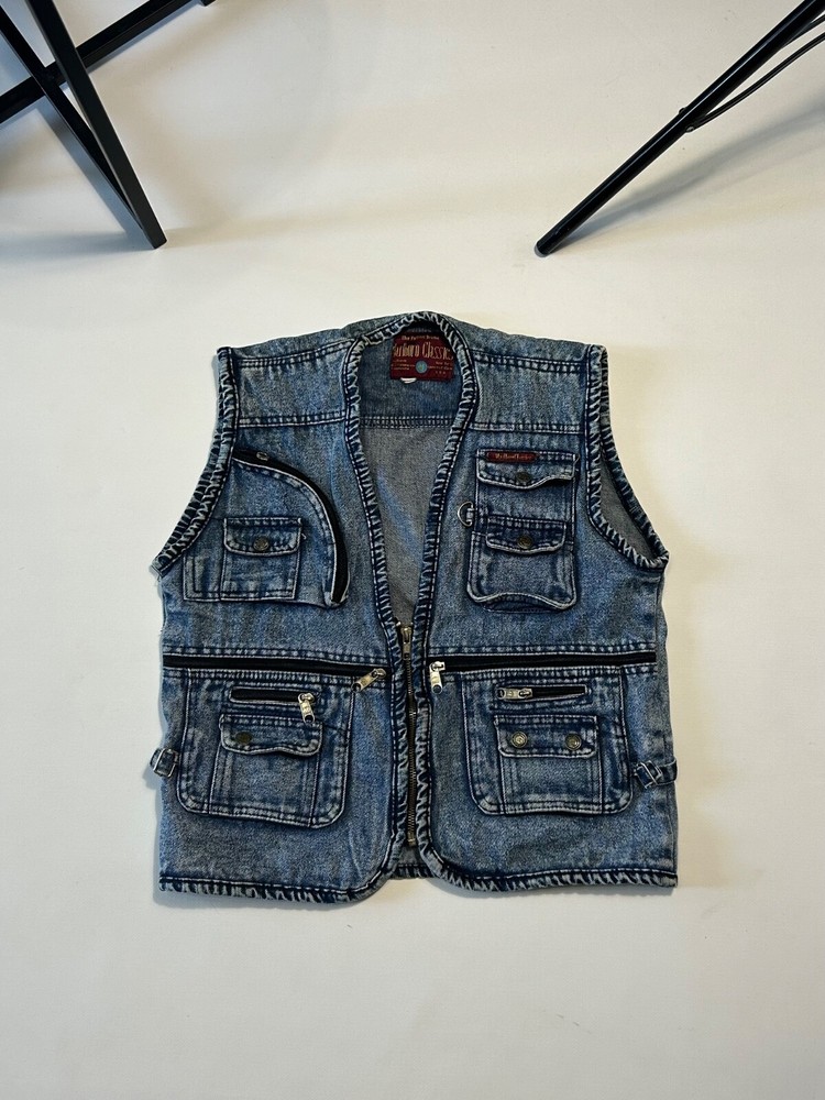 Vintage Marlboro Classics Denim Utility Vest Mens Multi Pockets Size M