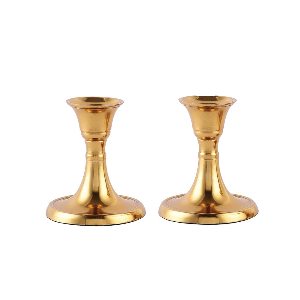 Candlestick Holders Set of 2 Gold Brass Taper Candle Dining Table Decor