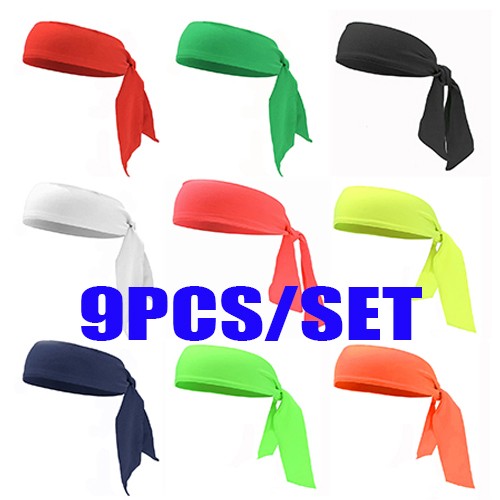 9 Pack Head Tie Hair Back Band Sports Headband Men Women Bandana Wrap Sweatband;