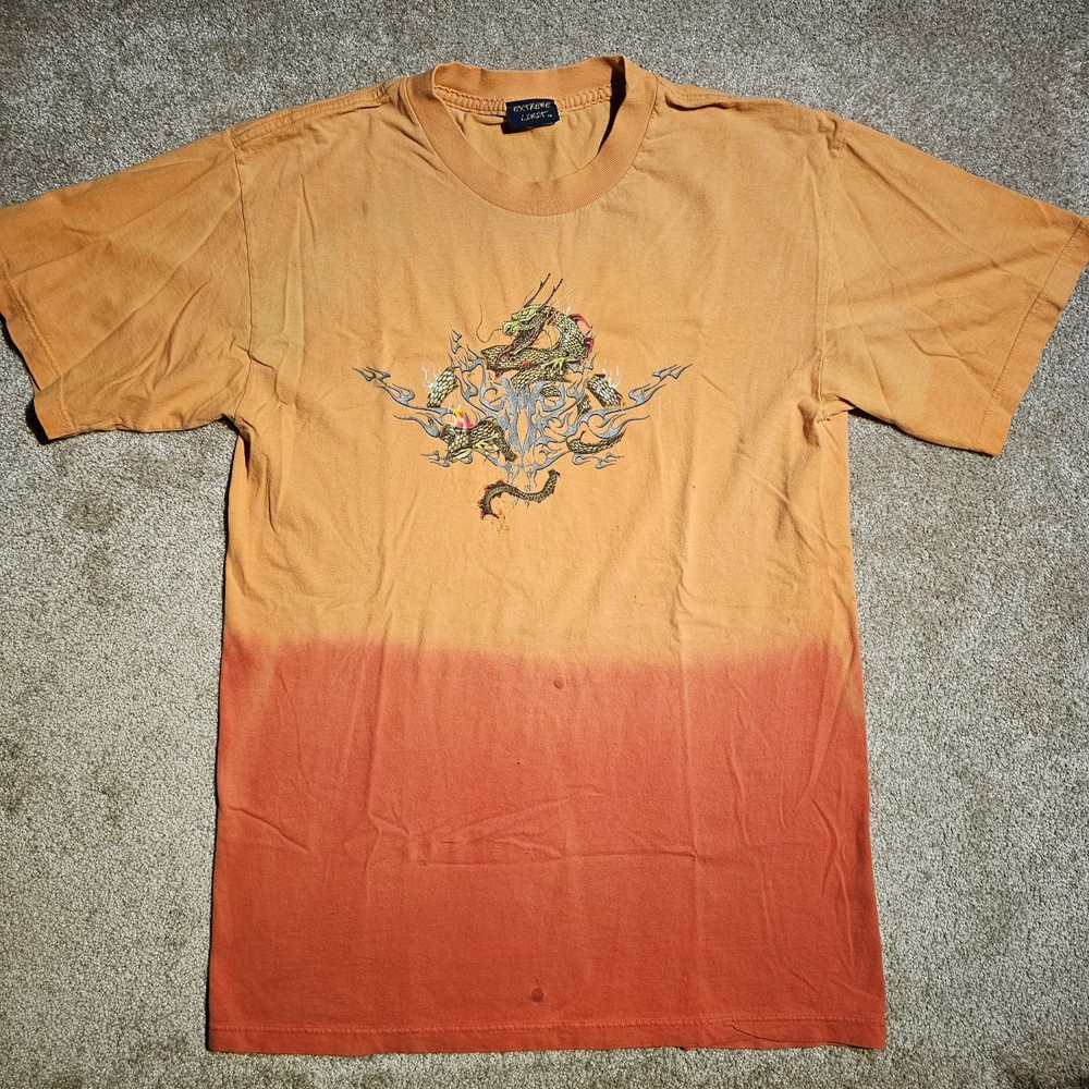 Vintage Y2k Extreme Limit Tie Dye Dragon T-shirt Mens M Sleeze Nerdy Cyber 90s