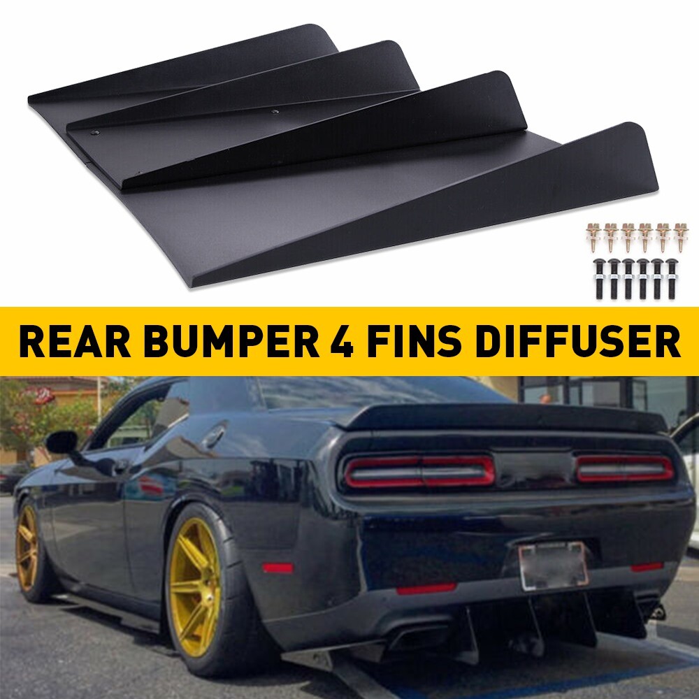 Black 4-Fin Rear Bumper Shark Diffuser Spoiler Lip for Cars