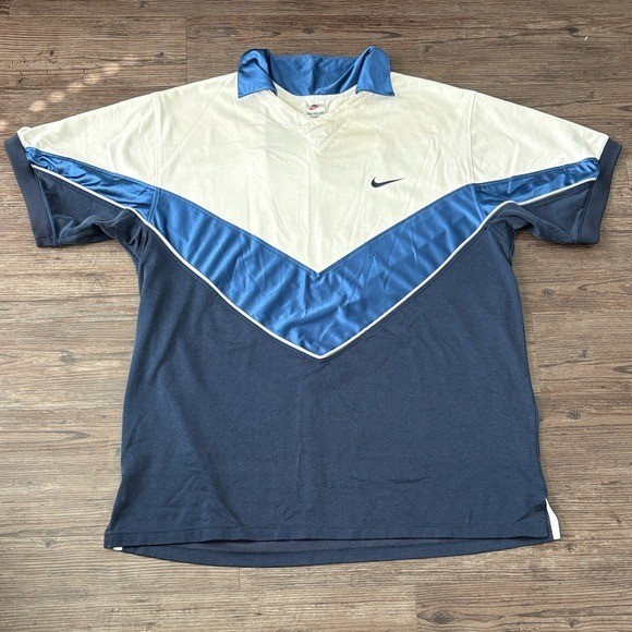 VINTAGE 90S NIKE HOOPS BASKETBALL WARM UP JERSEY WHITE BLUE COLORBLOCK MENS XXL