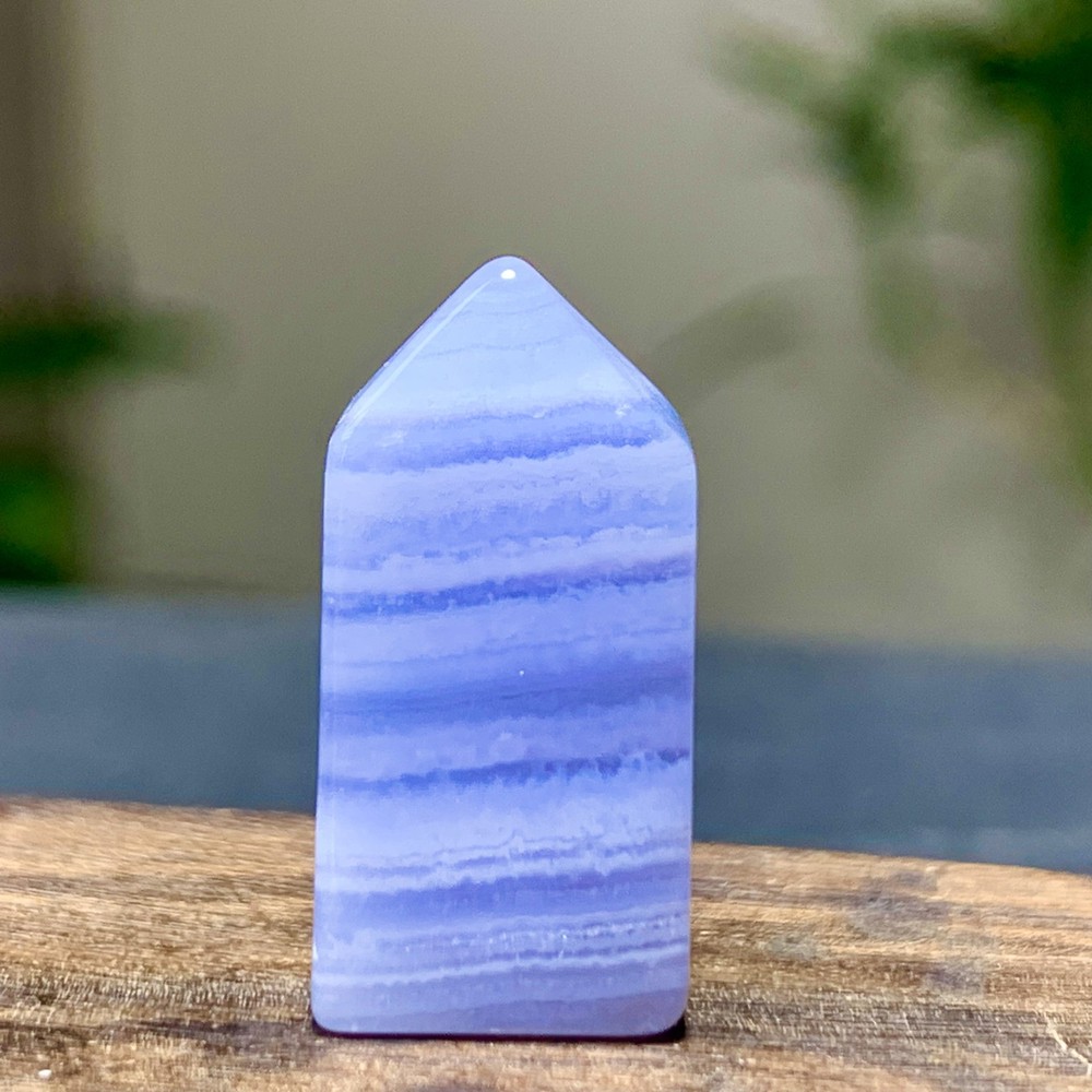 3G Natural Blue Lace Agate Quartz Crystal Column Wand Point Healing Tower Stone