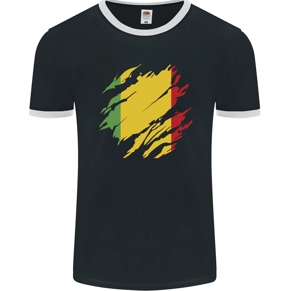 Torn Mali Flag Malian Football Fan Ringer T-Shirt by FotL