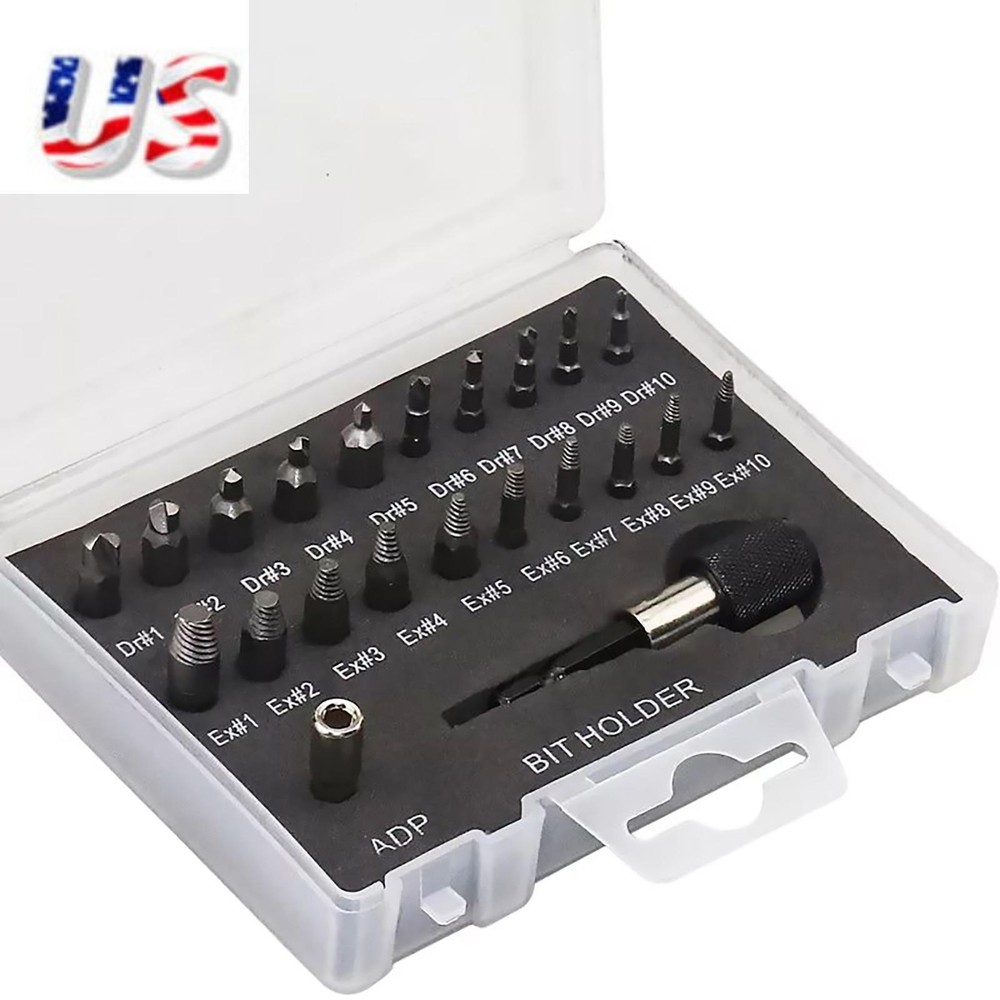 22-Piece Broken Screw Extractor Set for Damaged Bolts and Stripped Screws  
