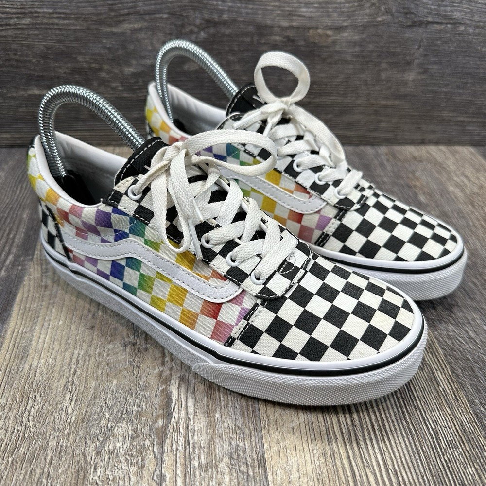 Vans Off The Wall Old Skool Rainbow Checkered Skate Shoes Missy Sz 4.5Y / 6W