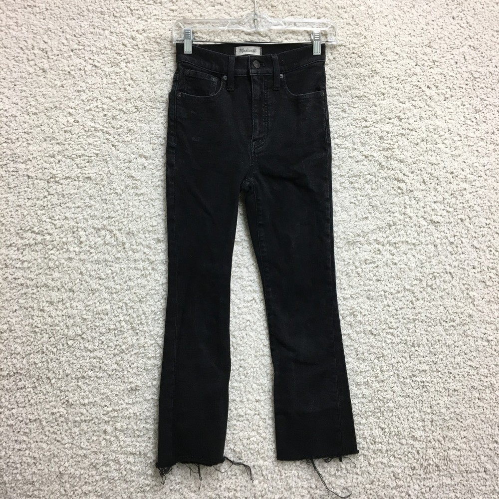 Madewell Womens Cali Demi Boot High Rise Black Jeans Frayed Hem