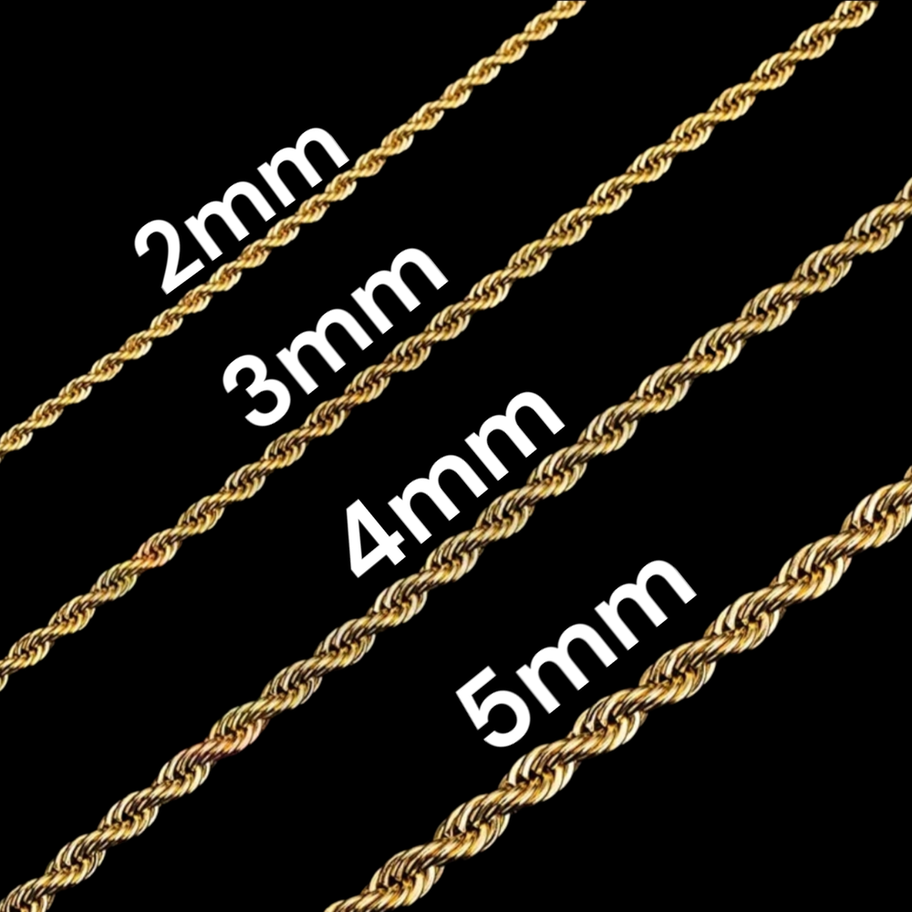 Stainless Steel Gold Plated Rope Chain 2, 3, 4, 5mm Hip Hop Link Unisex, Men
