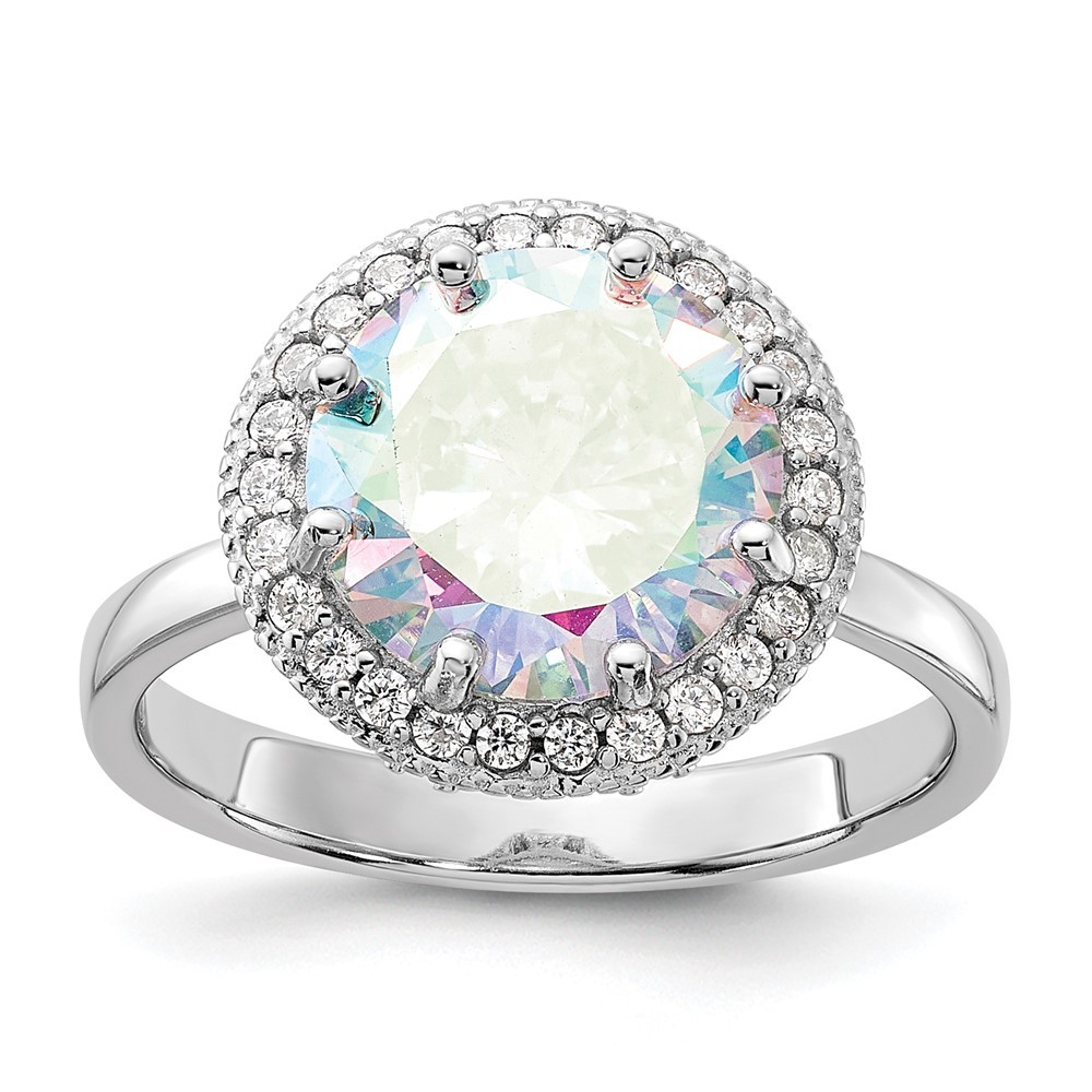 Sterling Silver Clear and Iridescent Cubic Zirconia Halo Ring Size 7