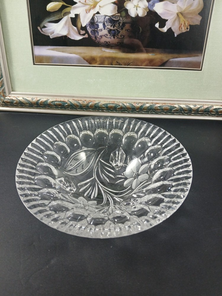 Crystal Cut Glass Footed Bowl Floral Design