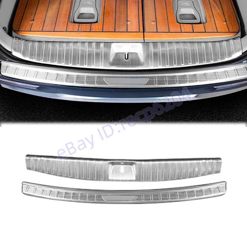 2* Silver Inner+Outer Rear Bumper Protector Sill Trim For Kia Carnival 22-2024