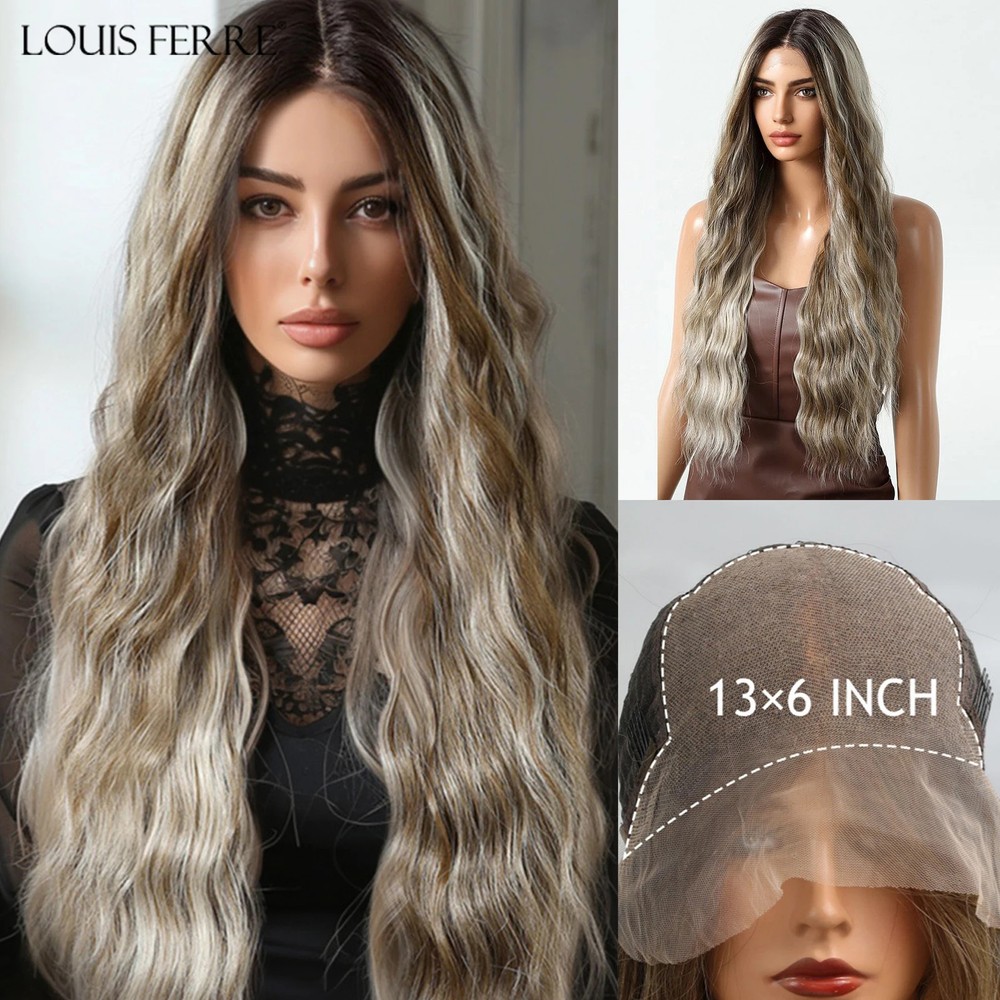 30in Mixed Brown Blonde Highlights Synthetic Lace Front Wig for Daily Wear