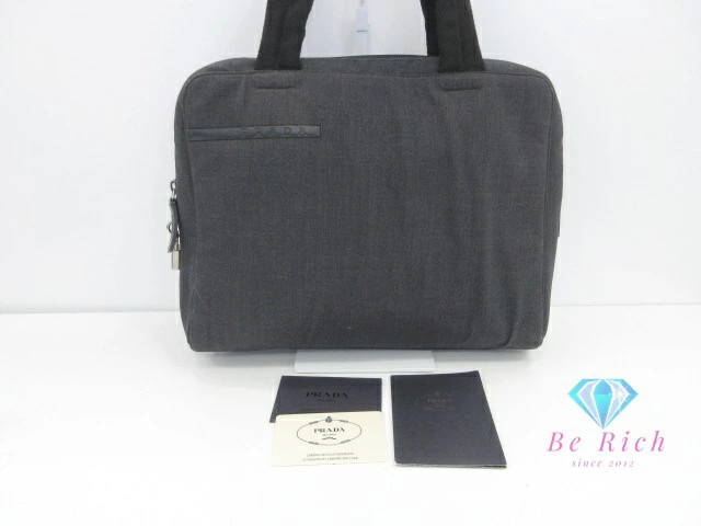RARE PRADA SPORT B9337 Black Dark Gray Canvas Logo Shoulder Bag