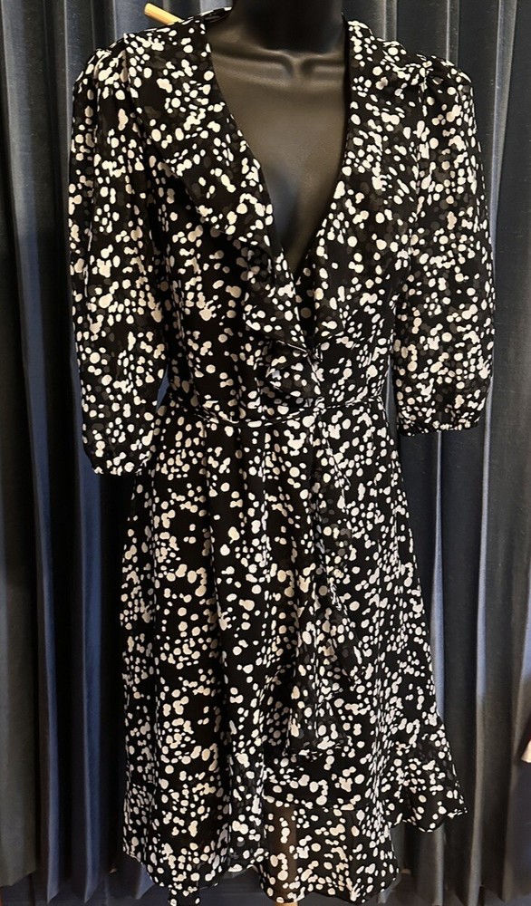 Women's Animal  Print Layered Flowy Dress Multicolor: Black White S