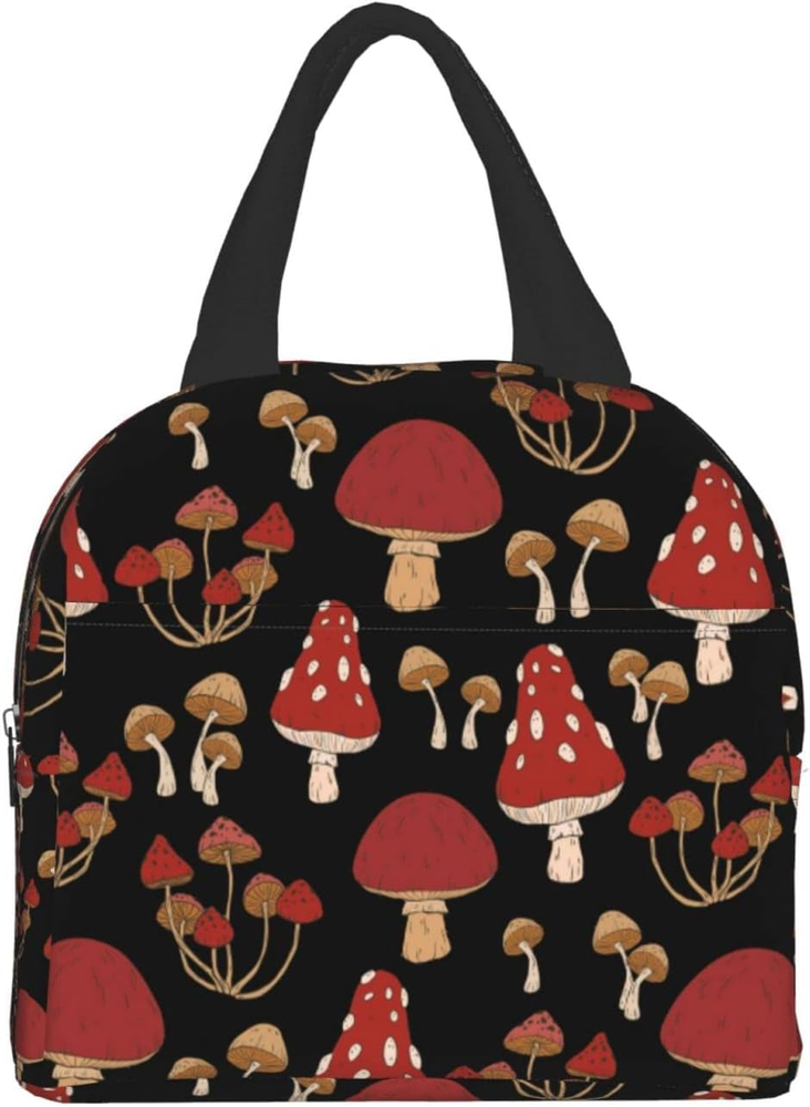 Lunch Bag Red Mushrooms Print Insulated Lunch Box Reusable Lunch Bags Meal Porta