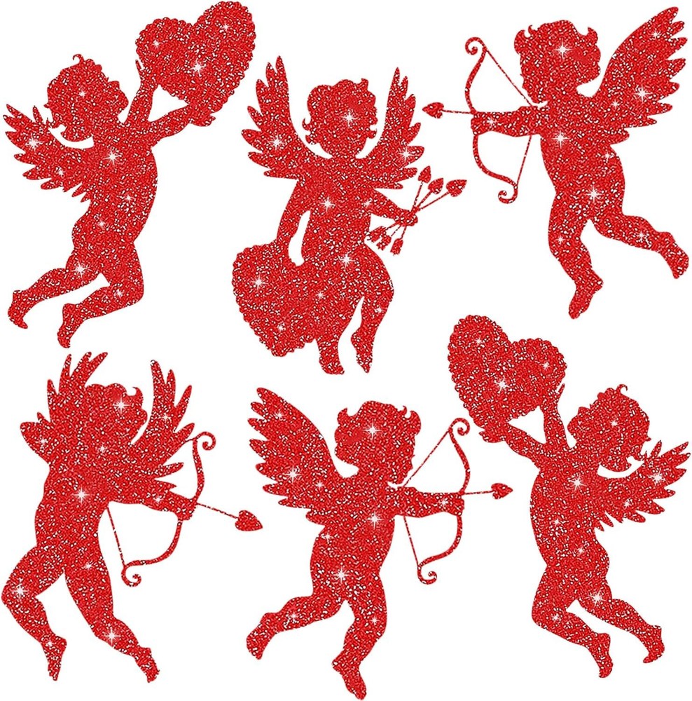 Outus 12 Pieces Valentine's Day Large Cupid Cutouts 11 Inches Printed Red