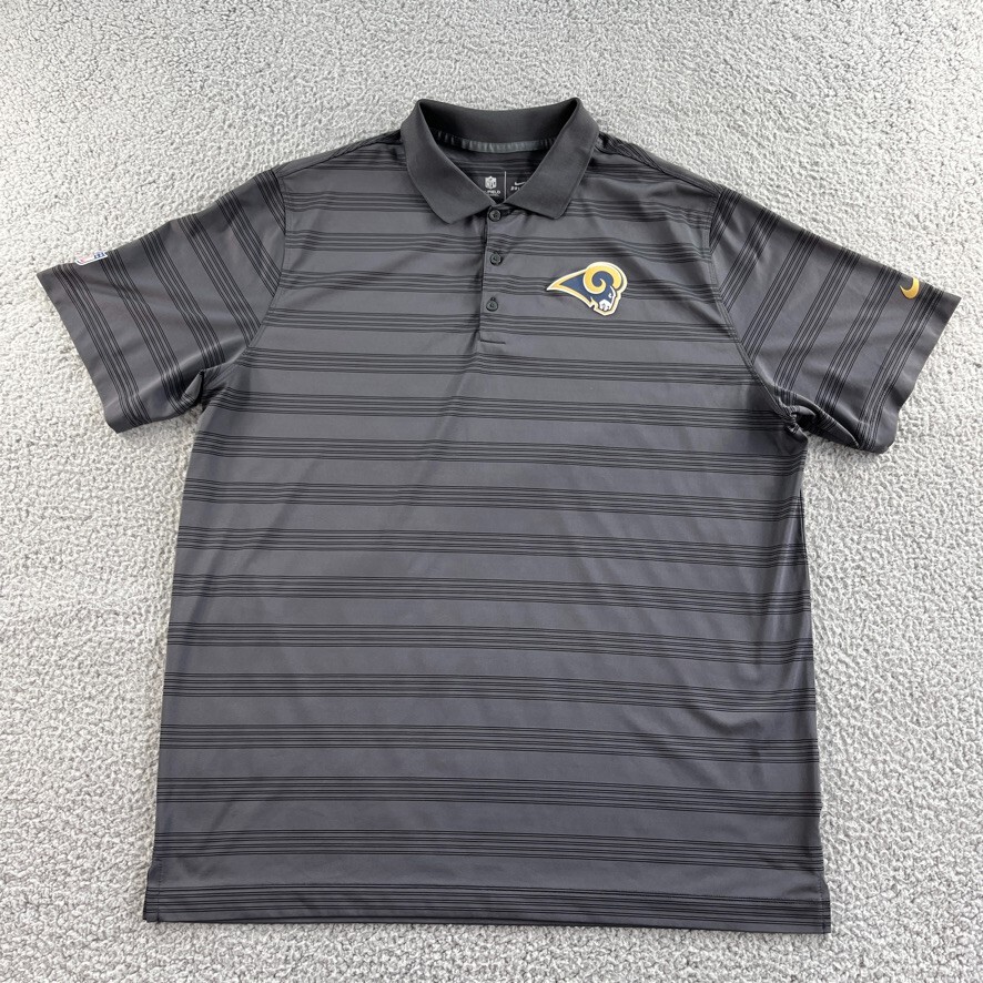 NEW Rams Nike Polo Shirt Mens Extra Large Gray Striped NFL Dri-Fit Short Sleeve