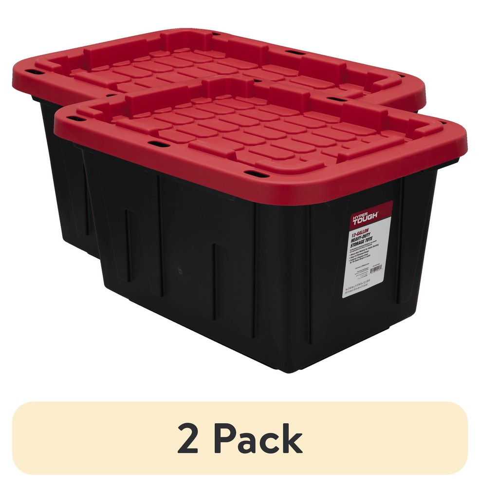 2-Pack 12-Gallon Black/Red Stackable Plastic Storage Bins with Snap Lids