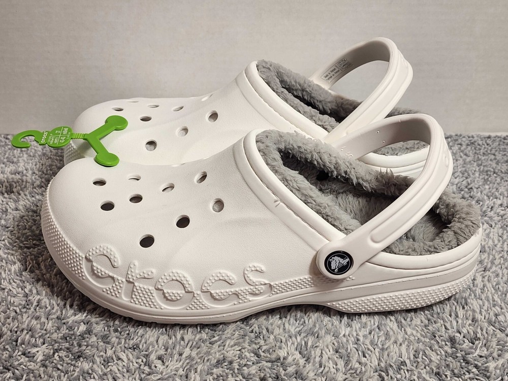 Crocs Baya Lined Clogs White Faux Fur Fuzzy Slip-On Women's 11 Men's 9 New