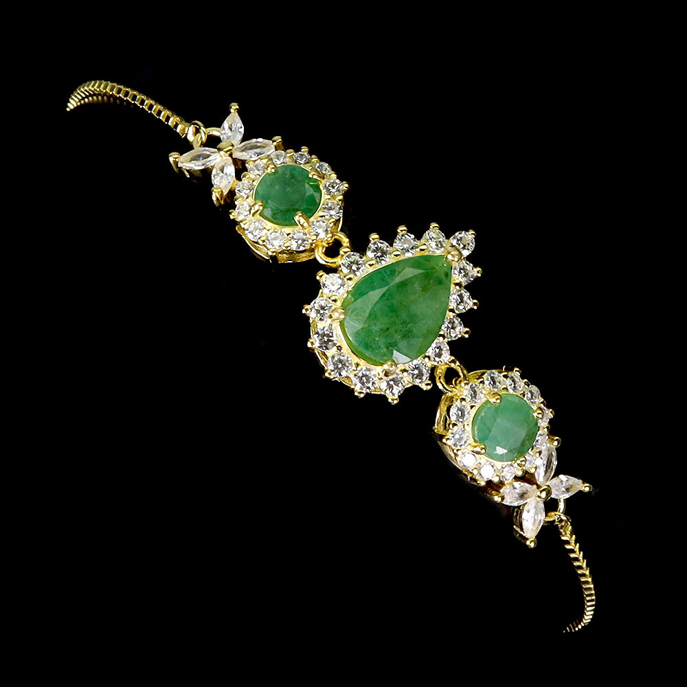 925 Sterling Silver Bracelet Pear Emerald 11x8mm Christmas Gemstone Jewelry 8.5i