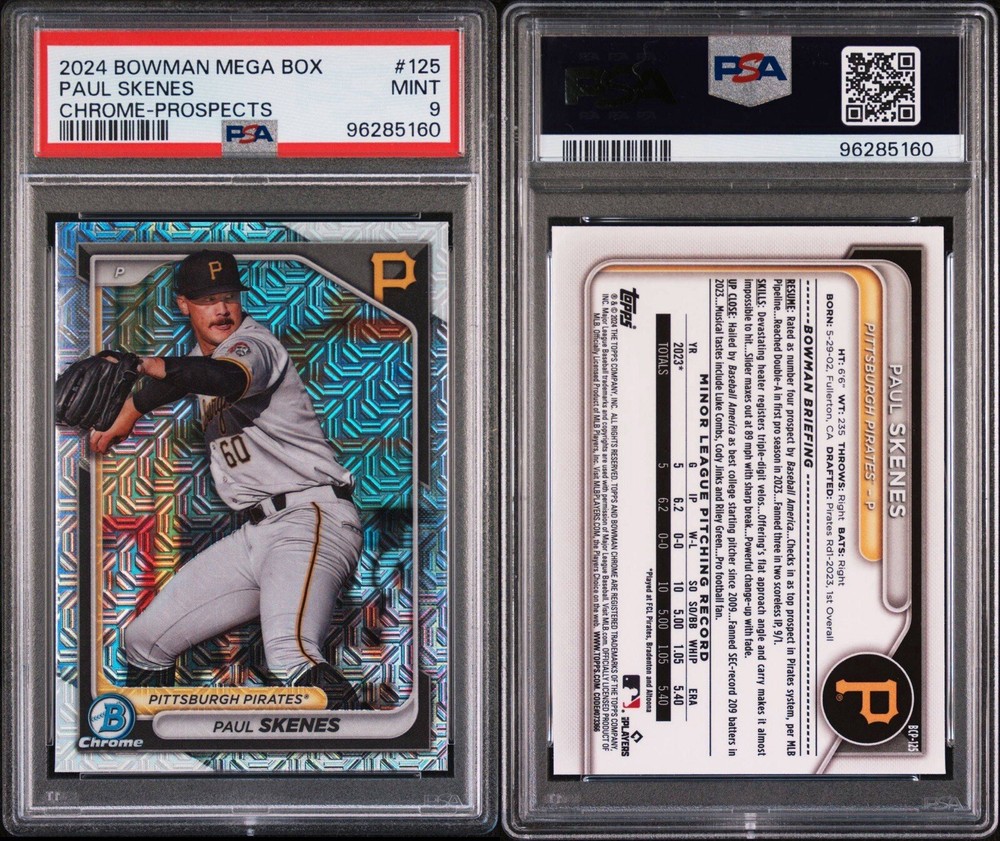 PSA 9 2024 Bowman Mega Box Paul Skenes Chrome Prospects RC Pittsburgh Pirates