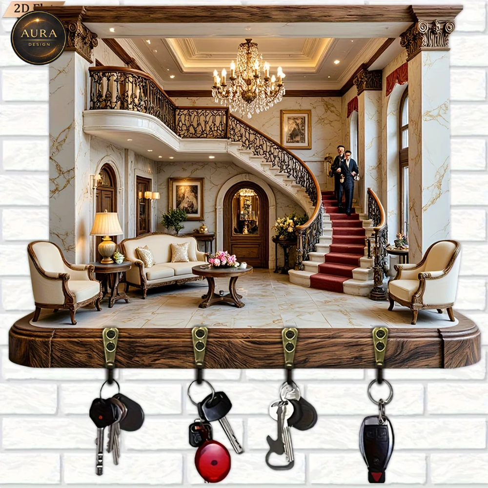 30cm Wall Keychain - Luxury Hotel Organizer 2D 4 Hooks Entrance