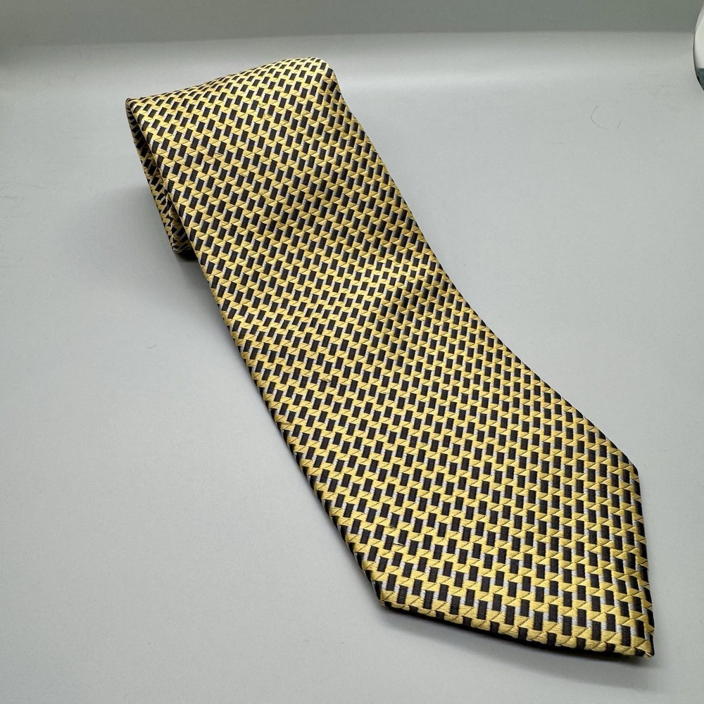 Vintage Tommy Hilfiger Silk Tie USA Made Yellow Red Geometric Woven 3.5 Inch