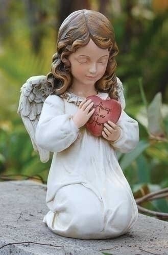 LOVING ANGEL WITH HEART GARDEN STATUE - GARDEN SCULPTURE