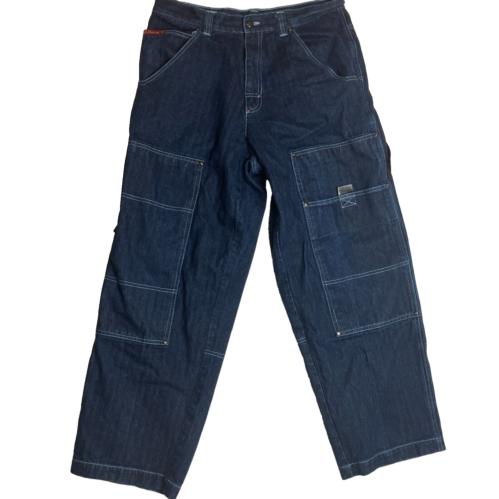 Mens Delf Jean 36x30 Blue Baggy Loose Fit Cargo Y2K Cotton Denim Jeans