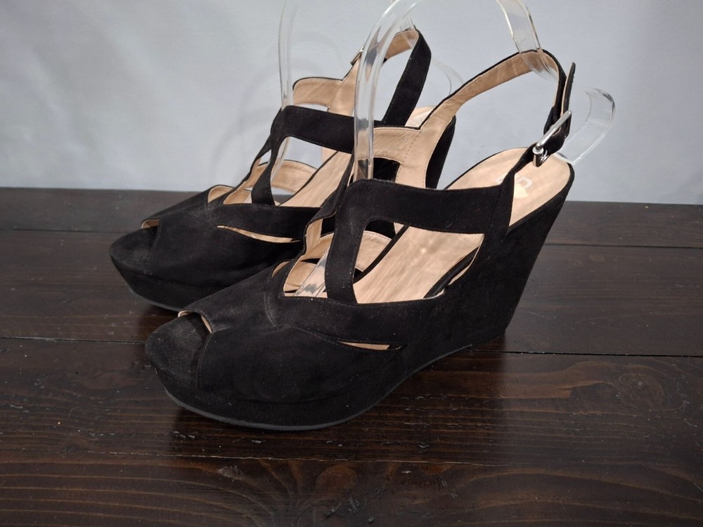 bp Black Faux Suede Strap Wedge Sandals/NWOB, Sz. 10M