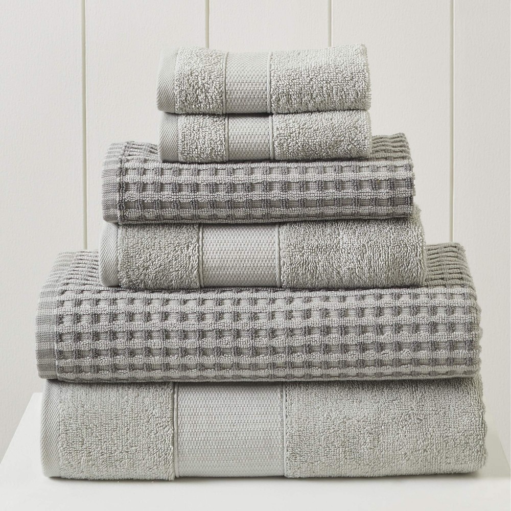 6-Piece Combed Cotton Silver Jacquard Cobblestone Towel Set