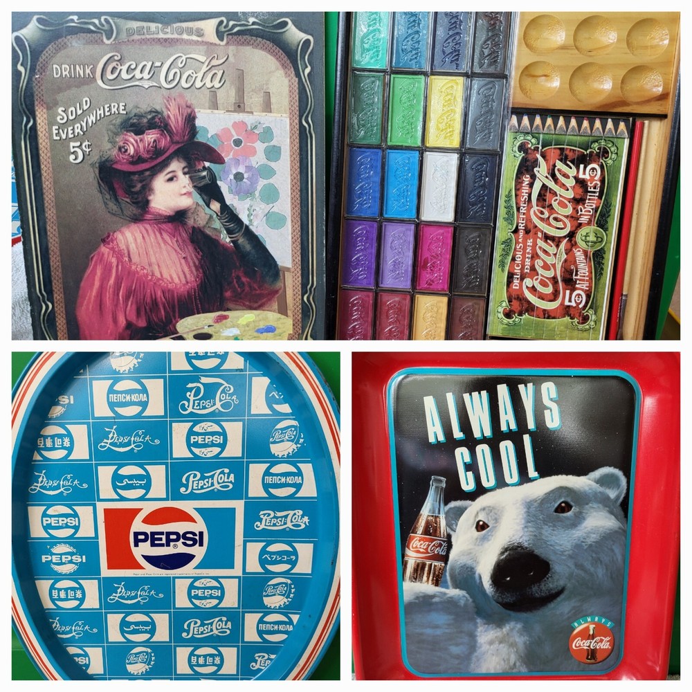 2 VINTAGE COCA COLA ITEMS, 1 VINTAGE PEPSI TRAY, Rare Coca Cola Paint Set