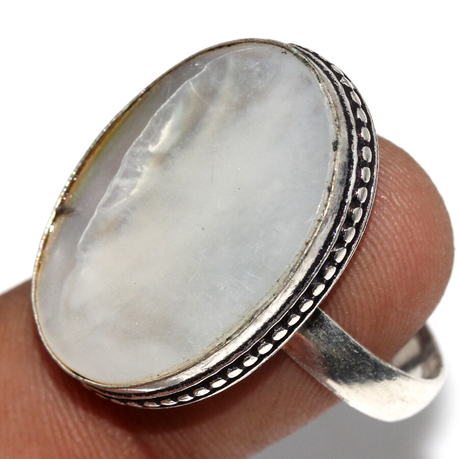 Handmade 925 Silver Mother of Pearl Ethnic Ring Size US 8.5 Jewelry JW