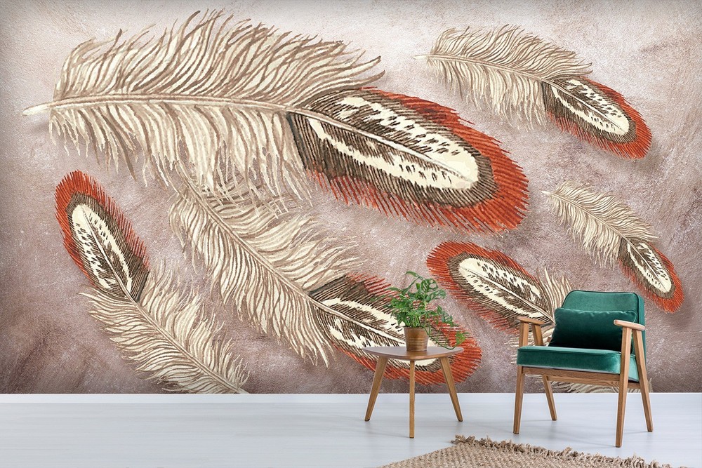 3D Feathers Watercolor Wall Murals Wallpaper Murals Wall Sticker