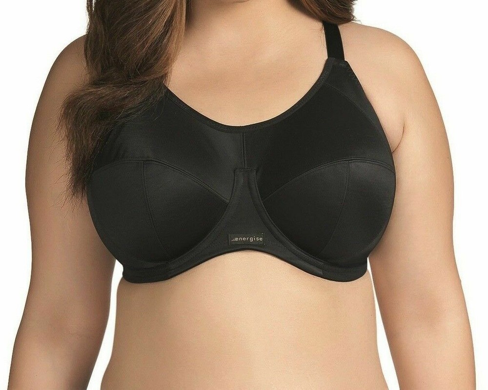Elomi Energise Sports Bra Black Size 38C Underwired Side Support Full Cup 8040