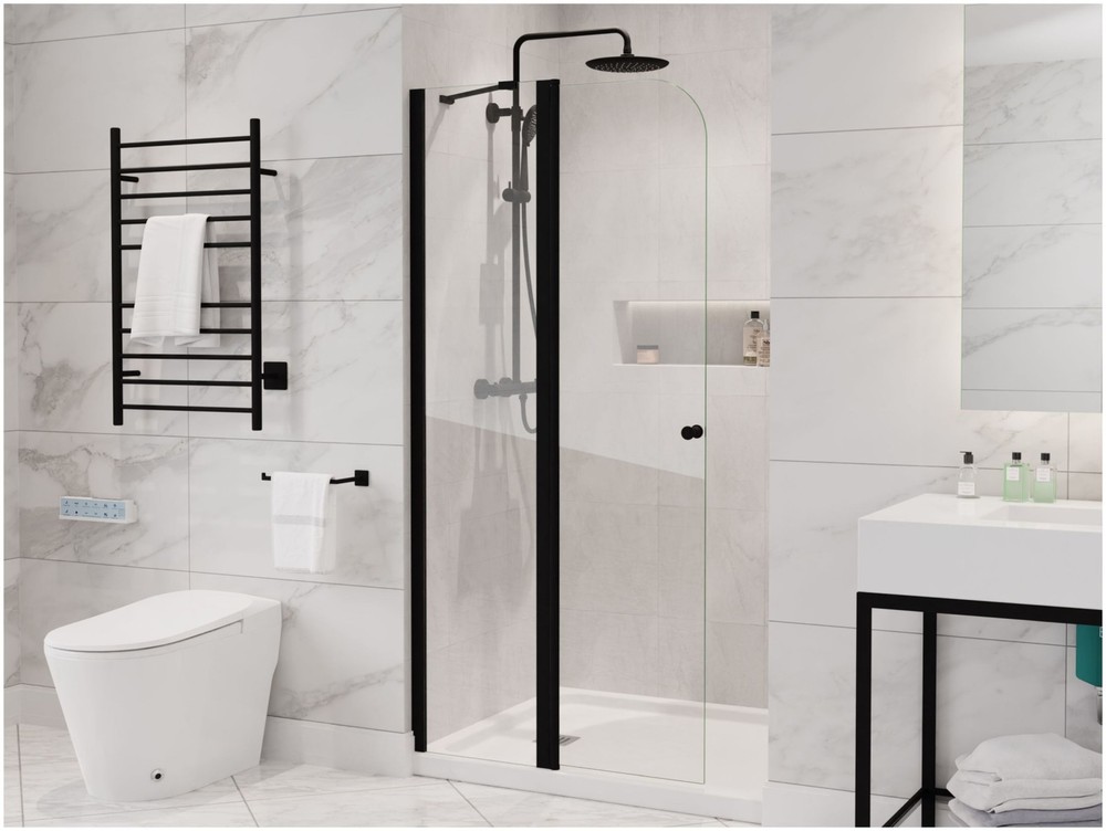 Anzzi Romance 72x33.5 Inch Black Pivot Semi-Frameless Shower Door