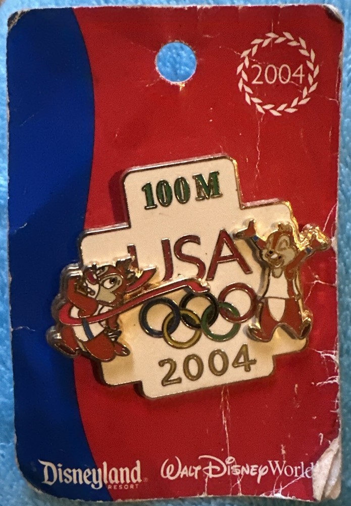 2004 WDW Rare Chip and Dale Olympics 100 Meter Pin Athens Greece Disney