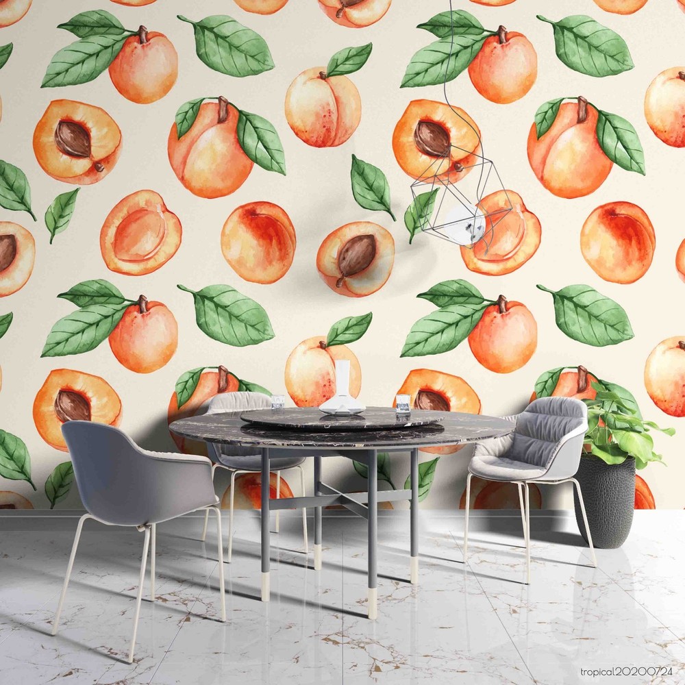 3D Fruits Peach Leaves Pattern Wall Murals Wallpaper Murals Wall Sticker