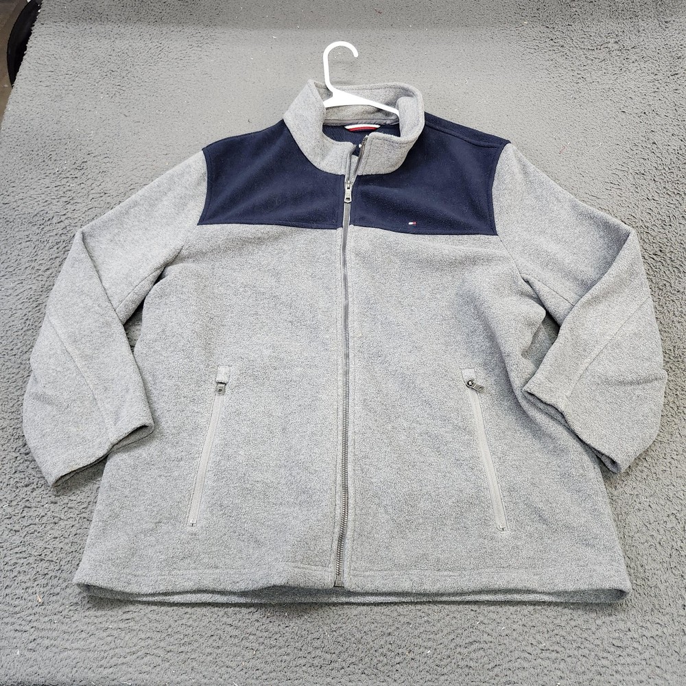 Tommy Hilfiger Jacket Mens XL Gray Fleece Full Zip Colorblock Logo Outdoor