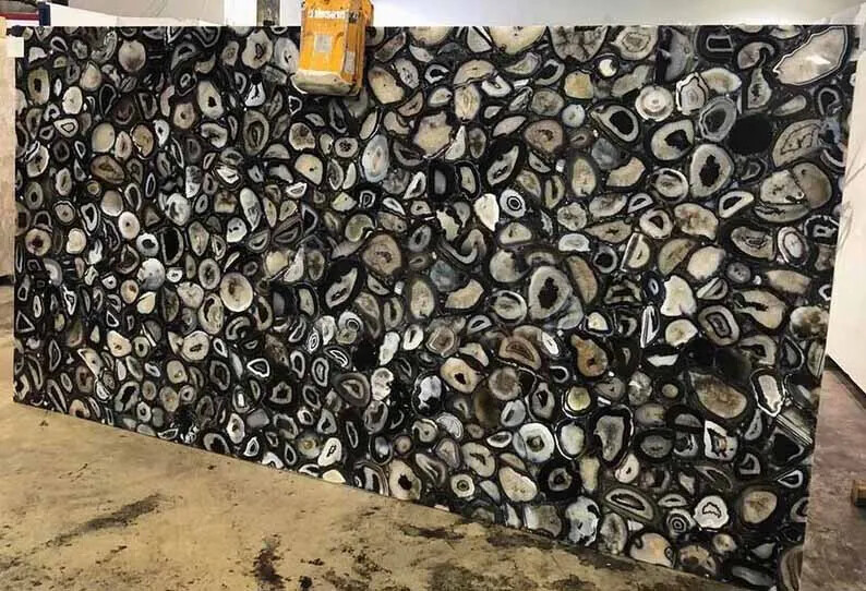 Black Wild Agate Stone Table Top for Indoor or Outdoor Decor